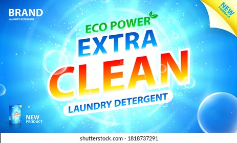 Laundry detergent ads template. Vector illustration. Concept banner for packaging and advertising of laundry detergent.