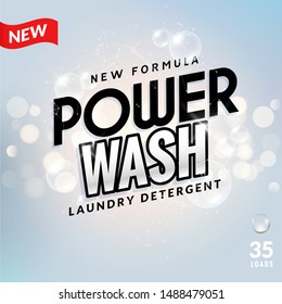 Laundry detergent background design. Clean power powder soap laundry, wash product package design.