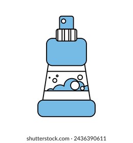 Laundry detergent blue bottle, bleach container line vector. Liquid shampoo bottle product icon on white background.