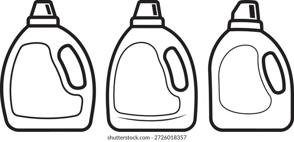 Botella de detergente para lavandería. Contenedor del producto de limpieza. Dibujo de líneas, esbozo, arte.