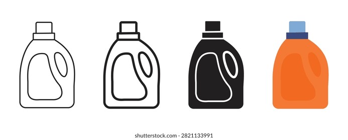 Laundry Detergent Bottle Icon Set Vector Illustration Household Cleaning Product Collection Isolated on Transparent Background