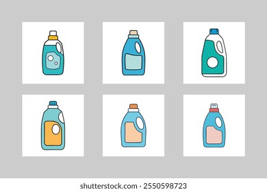 Laundry Detergent Bottles Illustration Set.