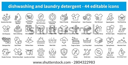 Laundry Detergent and dishwashing liquid features - editable icons for container or package..