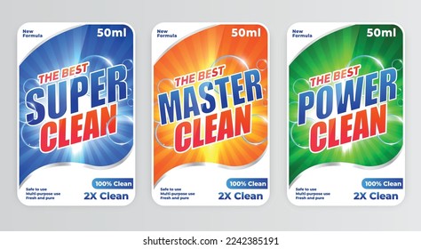 laundry detergent and disinfectant labels or stickers design template