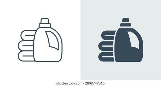 Laundry detergent and folded towels icon set in two styles