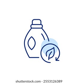 Laundry detergent and leaf in recycling arrow. Organic cleaning products, sustainable living, green eco-friendly practices. Pixel perfect, editable stroke icon