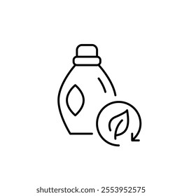 Laundry detergent and leaf in recycling arrow. Organic cleaning products, sustainable living, green eco-friendly practices. Pixel perfect vector icon