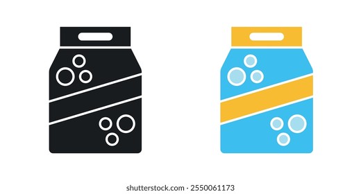 Laundry detergent pack icon set in black and colored version