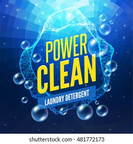Laundry Detergent packaging vector template design. Detergent powdery design, cleaner label, underwater clean detergent fresh concept.