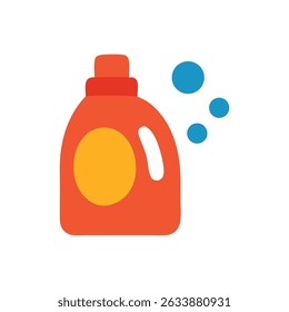Laundry detergent in red bottle with blue bubbles. Suitable for detergent advertisements, household cleaning products. Refreshing and vibrant visual.