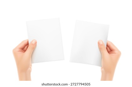 Laundry detergent sheets in hands mockup. Vector illustration isolated on a white background. Can be used to present your product. EPS10.