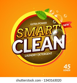 Laundry detergent smart clean design cleaner. Wash powder product template. Package design background.