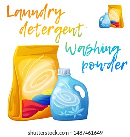 Laundry detergent and washing powder cartoon vector icons isolated on white background