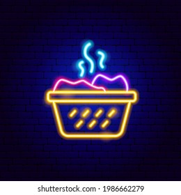 Laundry Dirty Basket Neon Sign. Vector Illustration of Wash Promotion.