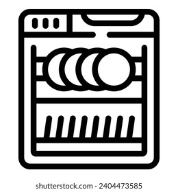 Vector de contorno de icono del lavavajillas de lavado. Detergente químico de desvases, sustancia de suero de limpieza