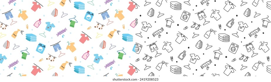 laundry doodle icon seamless patttern background