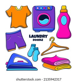 Laundry doodle illustration with colored hand drawn style