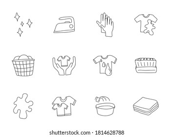 garabatos de lavandería aislados en blanco. conjunto de iconos de lavandería para diseño web, interfaz de usuario, aplicaciones móviles e impresión
