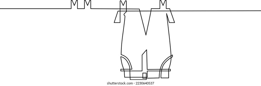 Laundry is dried on a line. Continuous line drawing. Vector illustration