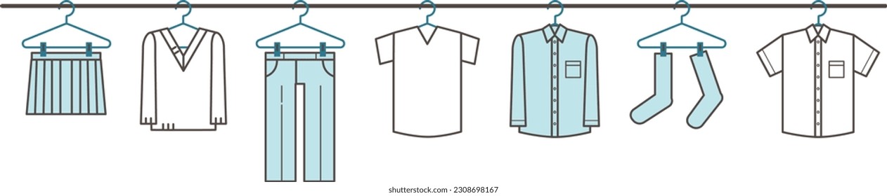 Laundry dried in a row Simple line drawing illustration material