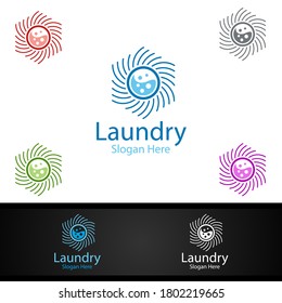 Logo de limpiadores secos de lavado con ropa, agua y lavado
