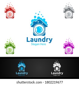 Logo de limpiadores secos de lavado con ropa, agua y lavado