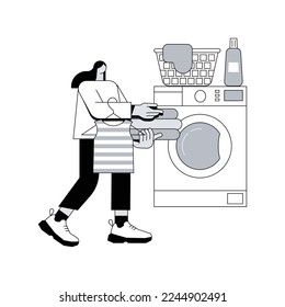 Ilustración vectorial de concepto abstracto de limpieza en seco y de lavado en seco. lavandería, servicios de limpieza y restauración, servicio de recogida y entrega, pequeña metáfora abstracta de nicho de negocio.