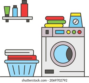 Laundry and dry cleaning service Concept, front load washer Vector Line Icon Design, Hotel and Motel Services Symbol, Vacations Rental Sign, Restaurant Supplies Stock Illustration