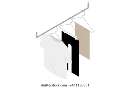 Laundry drying in room, isometric illustration, Vector Illustration