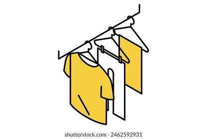 Laundry drying in room, isometric illustration, Vector Illustration