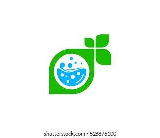 Laundry Eco Leaf Logo Design Template