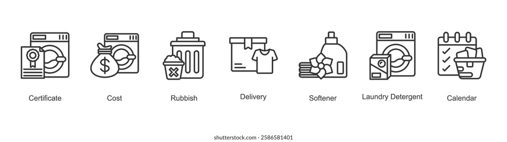 Laundry Efficiency Icon Delivery, Certificate, Cost, Rubbish, Softener, Laundry Detergent, Calendar