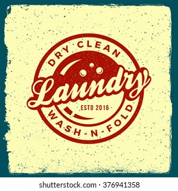 laundry emblem. logotype template with ink stamp texture. vector illustration