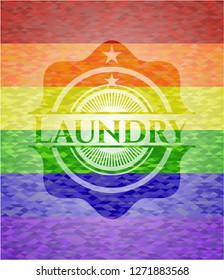 Laundry emblem on mosaic background with the colors of the LGBT flag