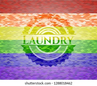 Laundry emblem on mosaic background with the colors of the LGBT flag