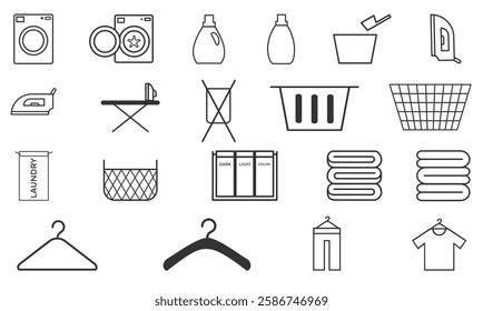 laundry equipment icon set, icons, sign, symbol vector illustration outline style element 