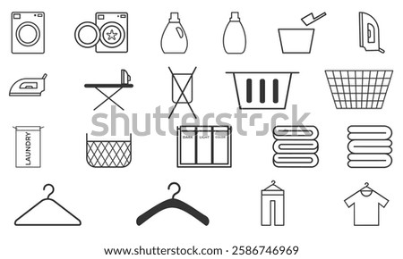 laundry equipment icon set, icons, sign, symbol vector illustration outline style element 