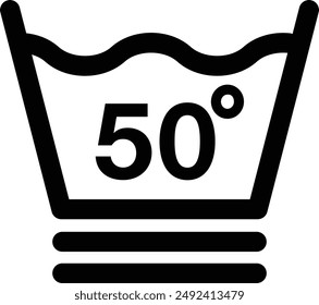 Laundry Fabric Clothes Washing Care Symbol, Water Temperature flat black vector icon.