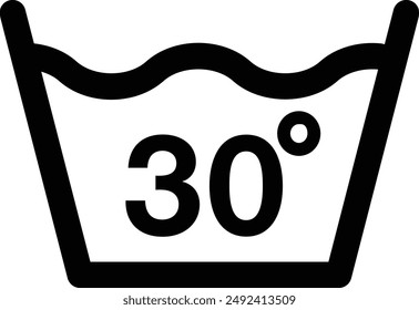 Laundry Fabric Clothes Washing Care Symbol, Water Temperature flat black vector icon.
