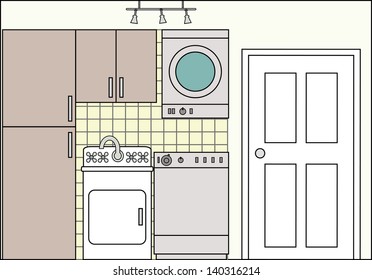 Laundry with Fittings - this file will fit straight into the large 3-level house vector with blank rooms - please see my portfolio for Large Cutaway House Ready to Decorate 