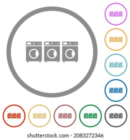 Laundry flat color icons in round outlines on white background