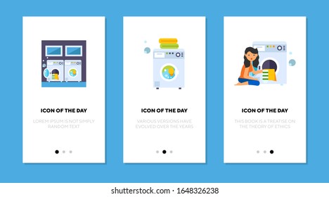 Laundry flat icon set. Dresses, detergent, soap isolated vector sign pack. Cleaning and washing concept. Vector illustration symbol elements for web design and apps