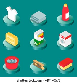 Laundry flat isometric icons. Vector illustration, EPS 10