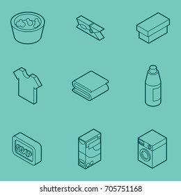 Laundry flat outline isometric icons