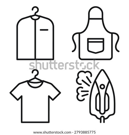 Laundry and garment care line icon set with steaming cleaning household maintenance pressing
