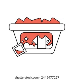 Laundry gel tablets icon with red color. Vector laundry capsules and container packaging, chemical soap supplements. Vector illustration isolated on a white background for design and web.