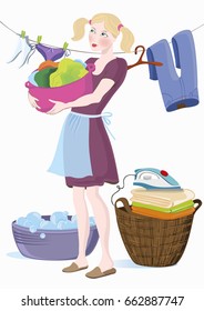 Laundry Girl Vector Isolated
