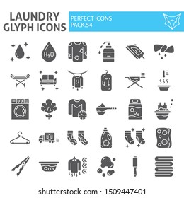 Laundry glyph icon set, washing symbols collection, vector sketches, logo illustrations, housework signs solid pictograms package isolated on white background, eps 10.