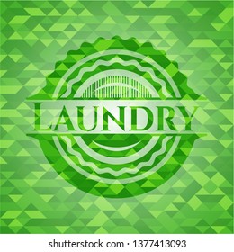 Laundry green emblem with triangle mosaic background