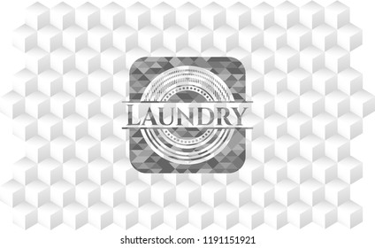 Laundry grey badge with geometric cube white background